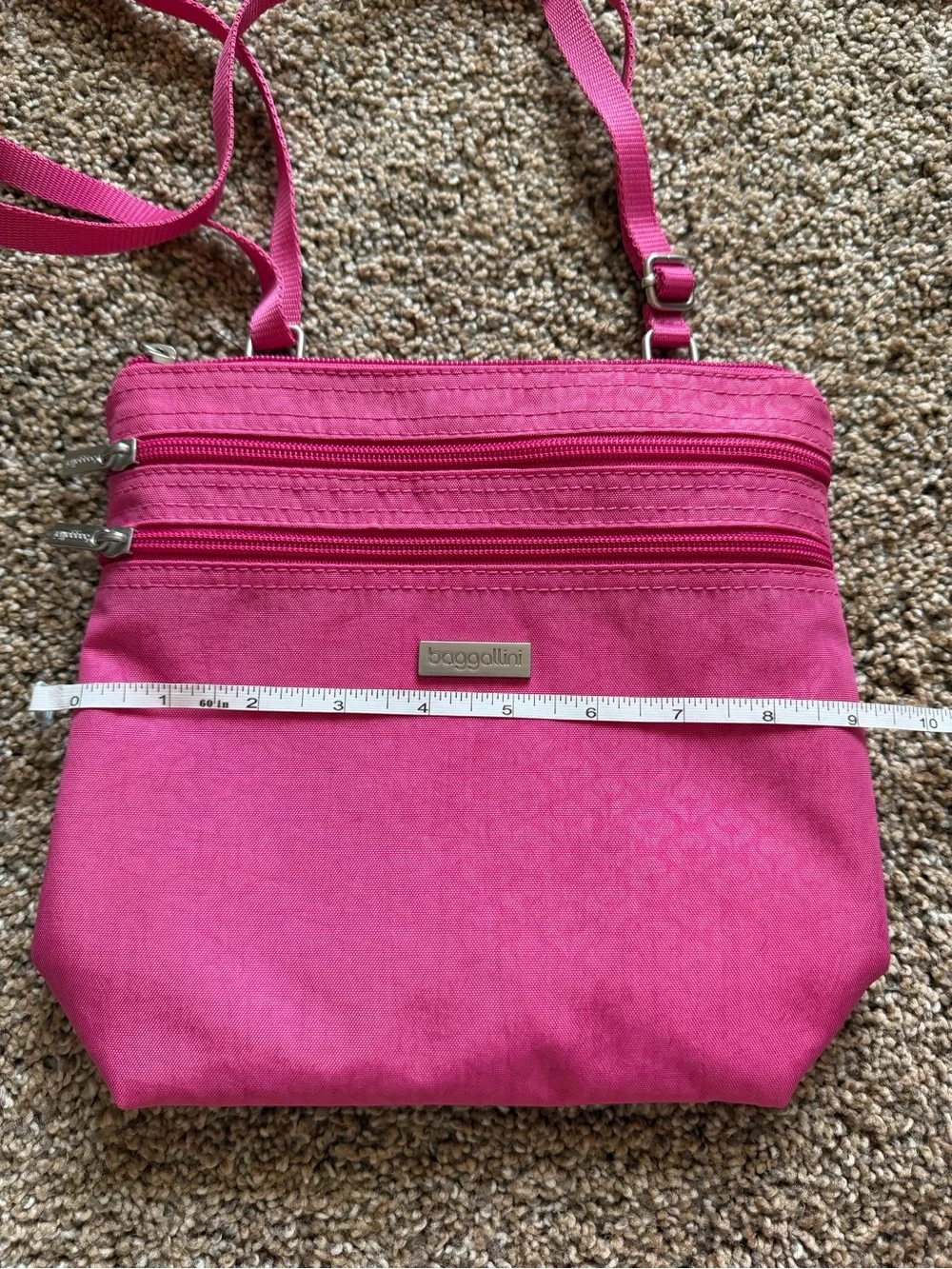BAGGALLINI Bright Pink Nylon Zippered Crossbody Shoulder Bag